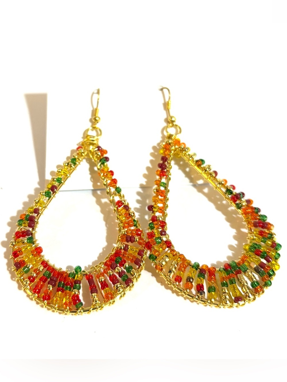 Fashion Jewelry Gold-Tone Multicolor Beaded Teardrop Earrings